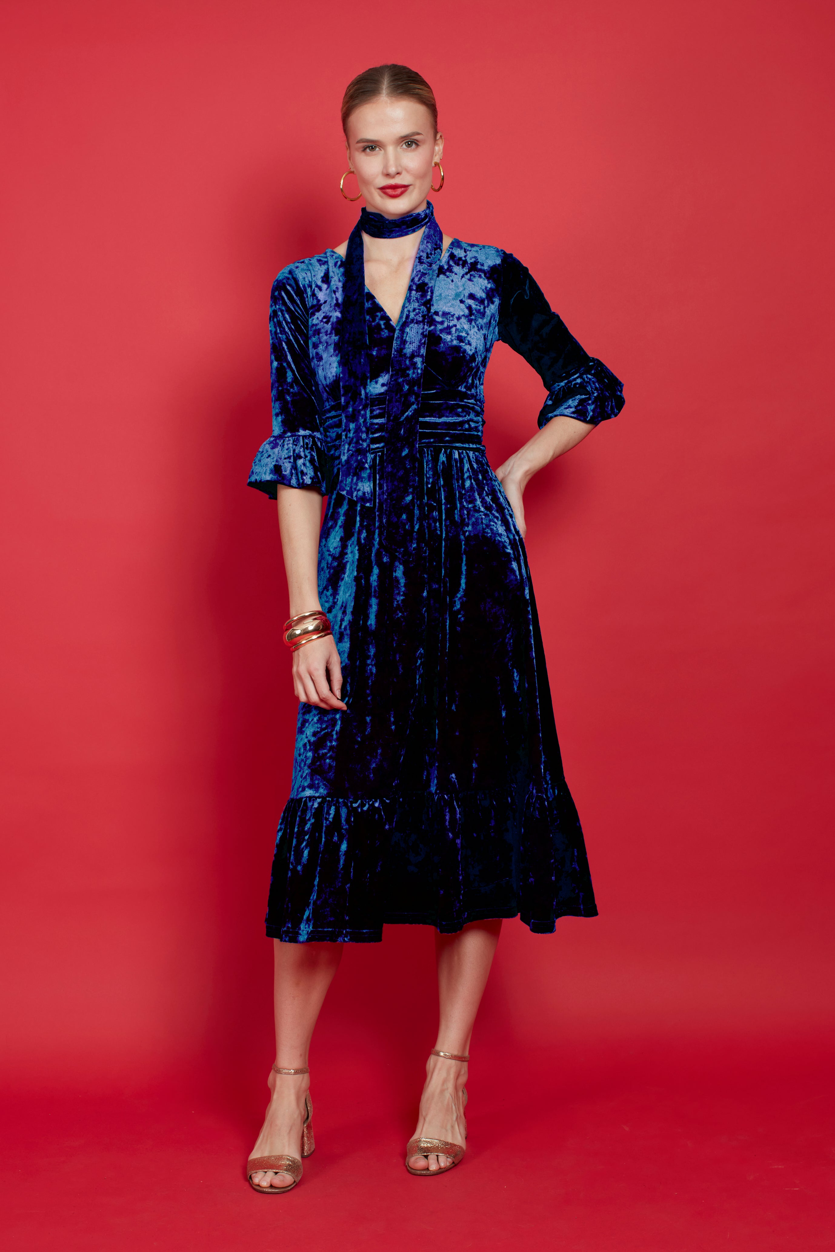 Leslie Dress in Blue Velvet