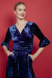 Leslie Dress in Blue Velvet