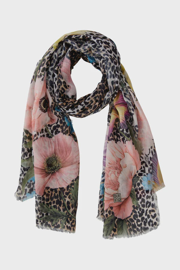 Oui Leopard and Floral Scarf