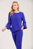 Blue/Mauve Top with Feather Trim