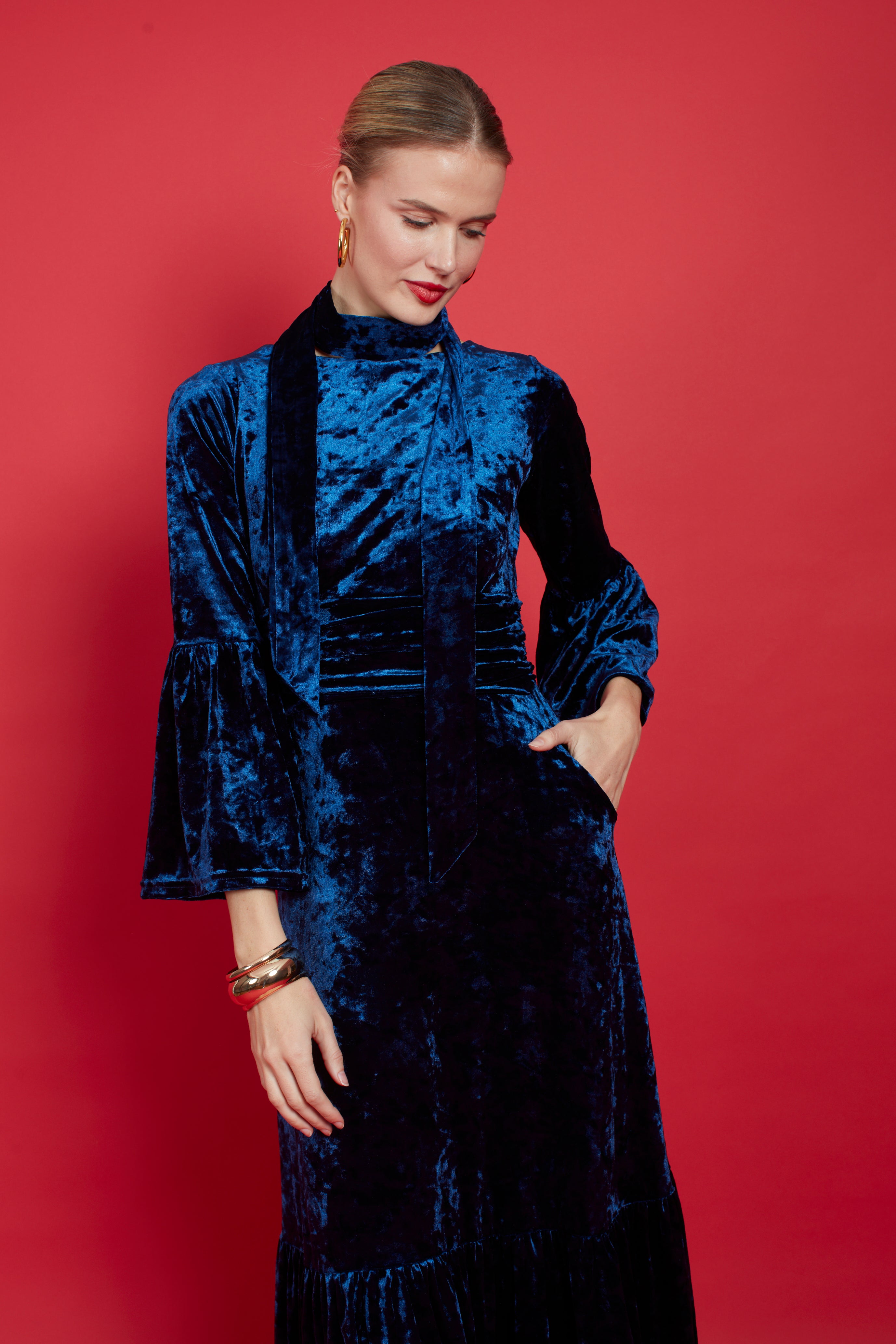 Yana Maxi Dress in Navy Velvet