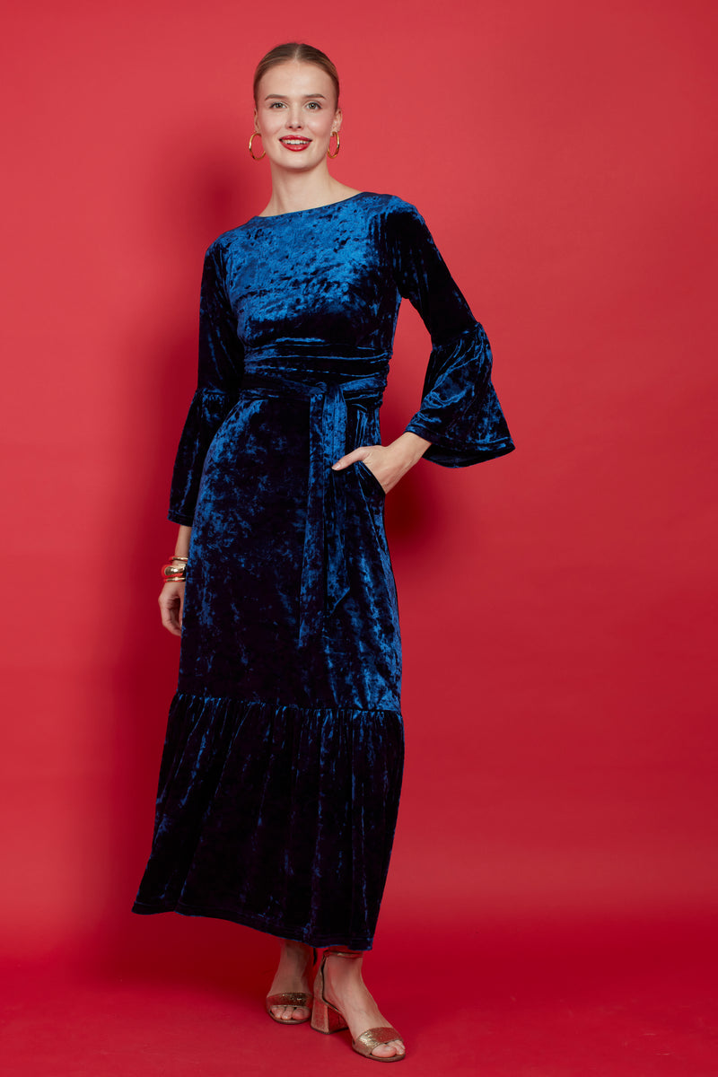 Yana Maxi Dress in Navy Velvet