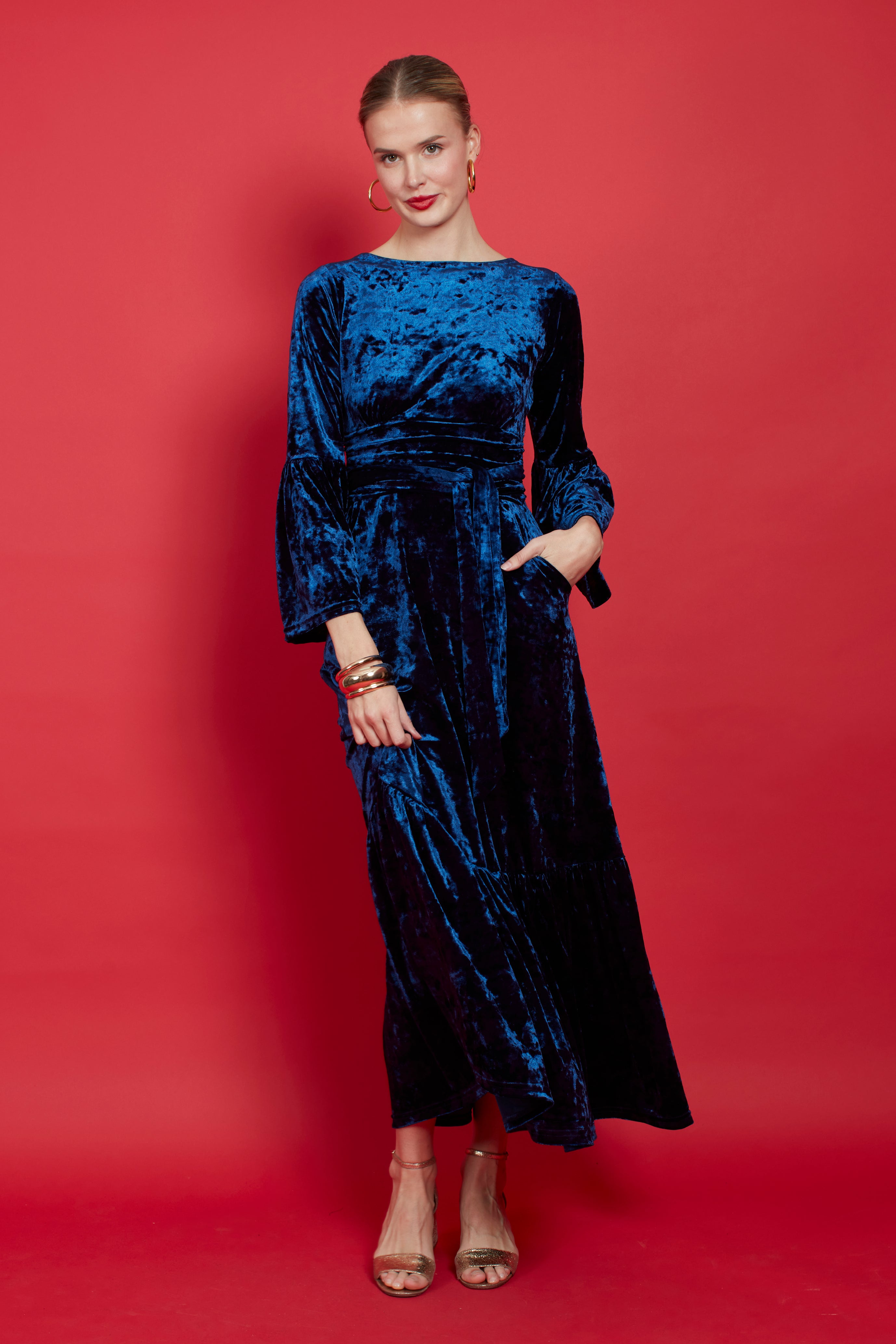 Yana Maxi Dress in Navy Velvet