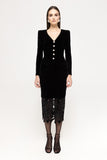 Black Velvet Dress with Lace Trim