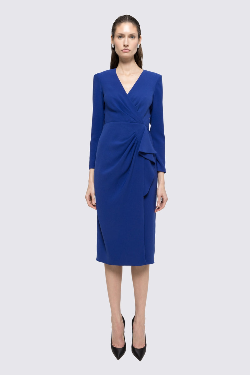 Blue Vneck Dress with Ruffle