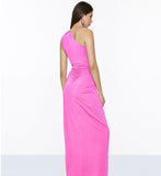 One shoulder dress with gathered details in pink