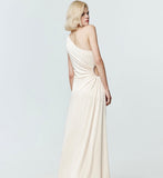One-shoulder maxi dress with rhinestoned waist opening