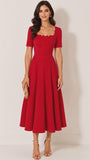 Livia Scallop Dress in Red