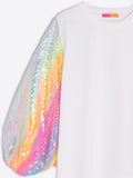 Eugen Tshirt with Sequin Sleeves in Rainbow colours