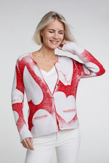 Ribbed Cardigan with Large Hearts