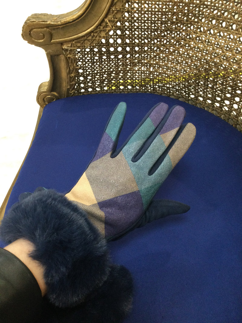 Navy Fur Gloves