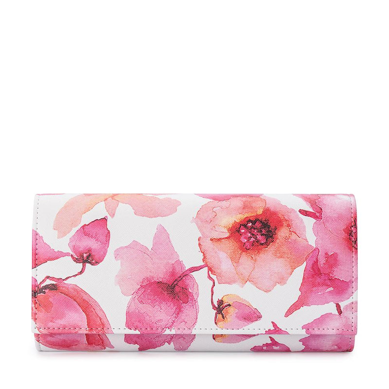 Scarlet Pink Floral Foldover Clutch