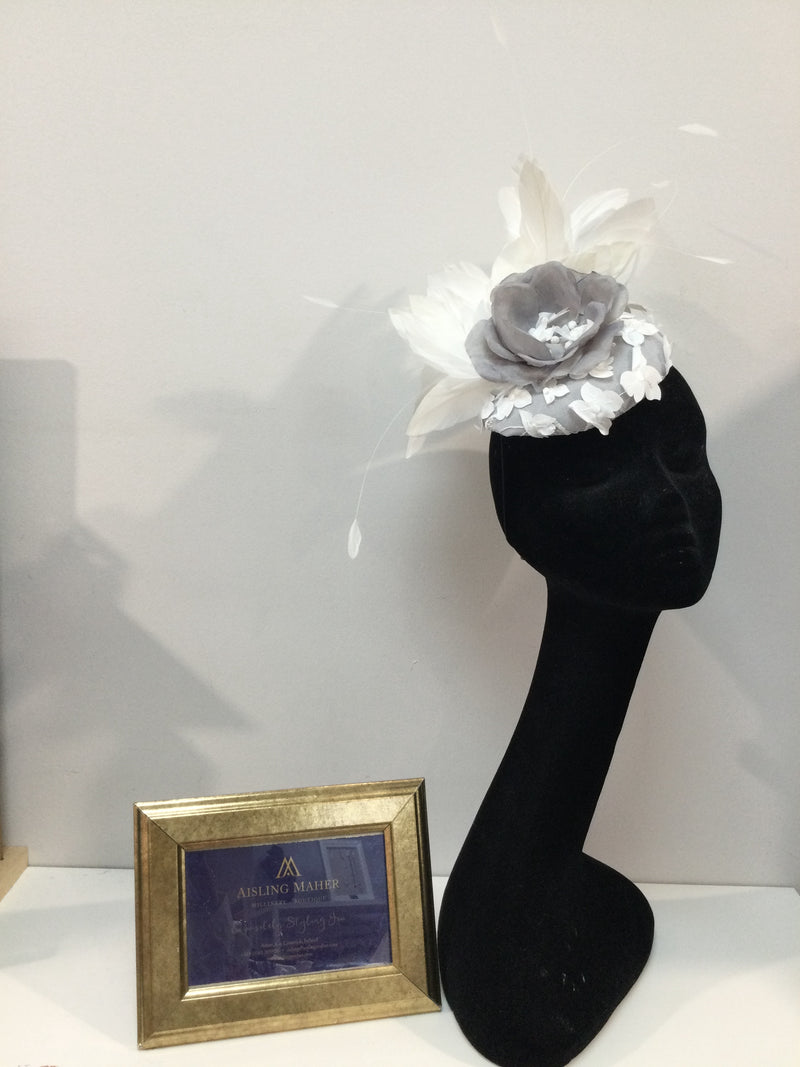 Grey and White Floral Headpiece