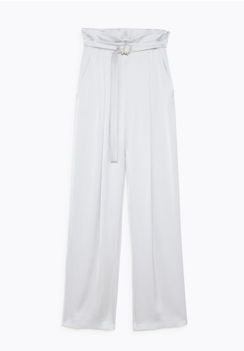 Silver Grey Satin Palazzo Trousers