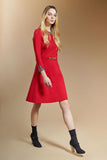 A-line red dress with gold belt detail