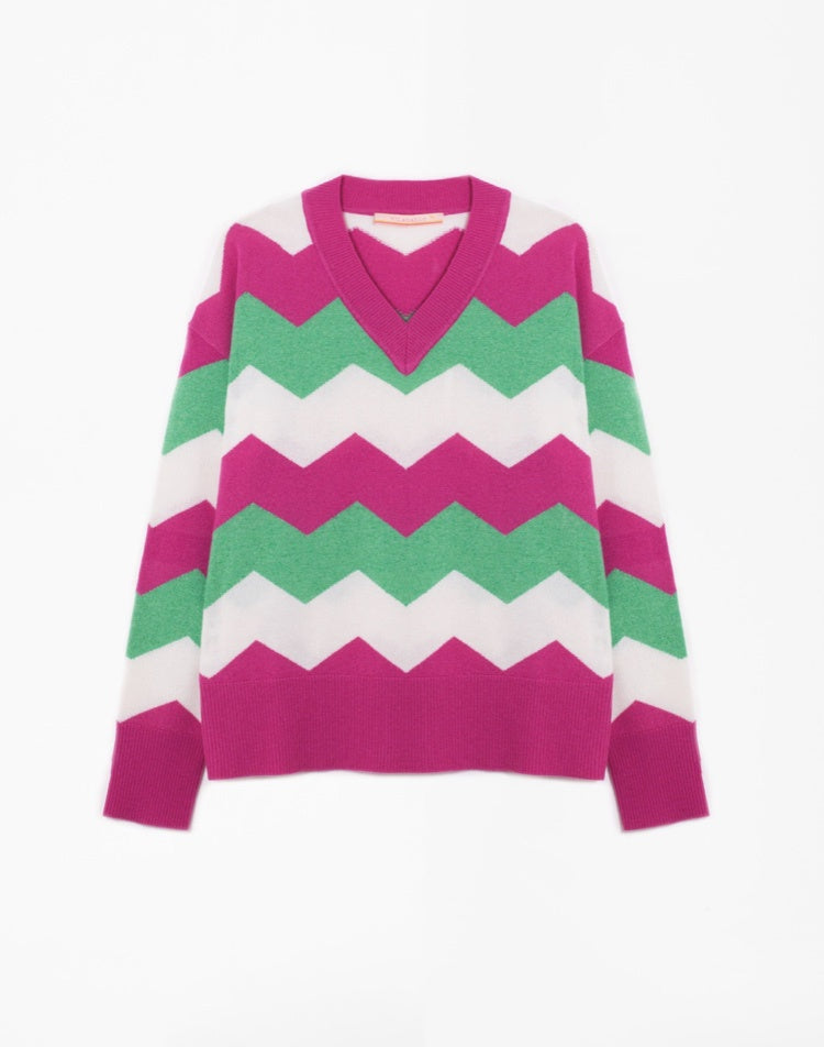 Elisa Sweater in Green, Pink and Cream