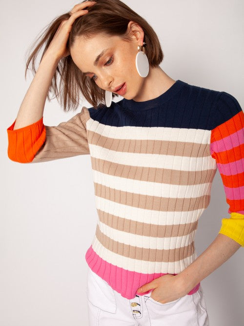 Mina Sweater in Beige And colour Stripes