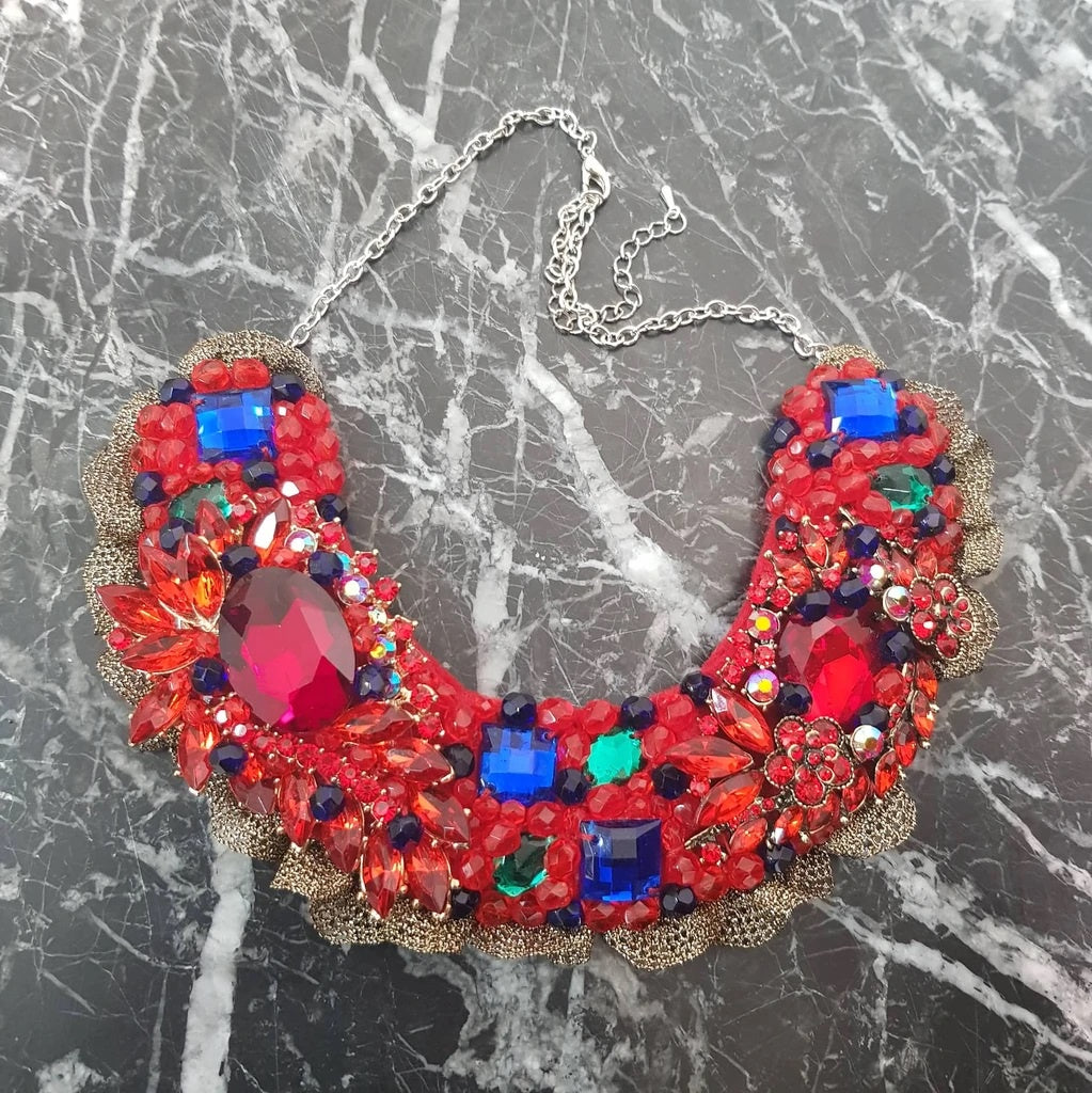 Small Collar - Red Blue & Green with Gold Lace