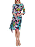 Tropical Print Jersey and Chiffon Dress