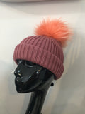 Dusty pink hat with coral Bobbl