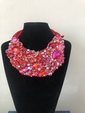 Medium Collar - Red Pink &Silver Crystals