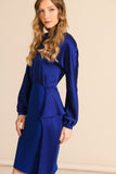 Royal blue crepe and satin dress with flip detail