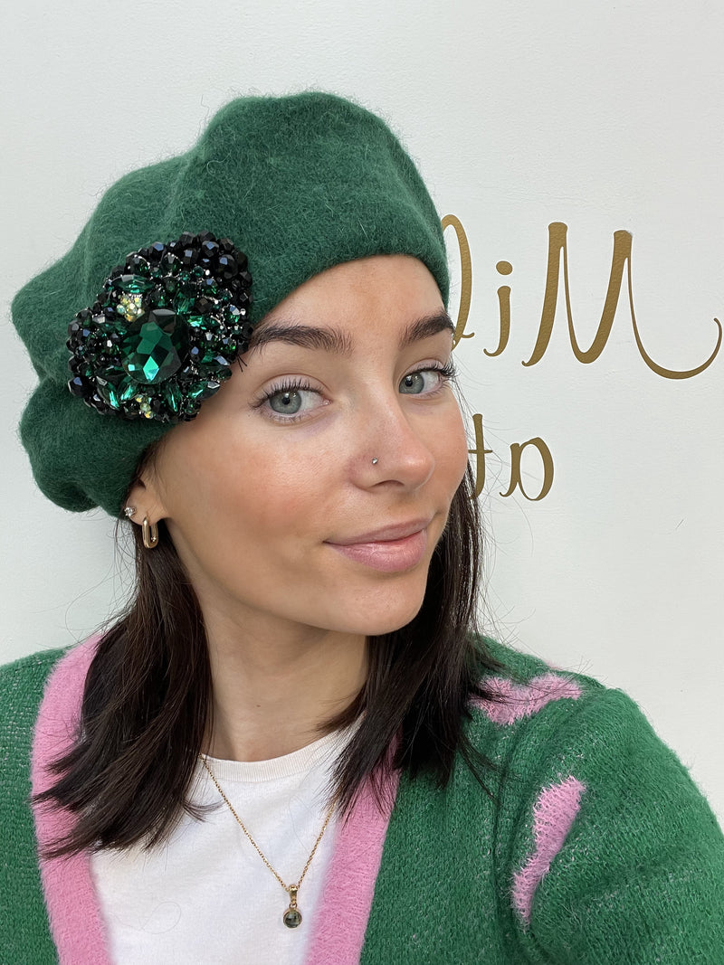 Green Beret with Green and Black Brooch