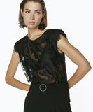 Black lace top with shoulder pads