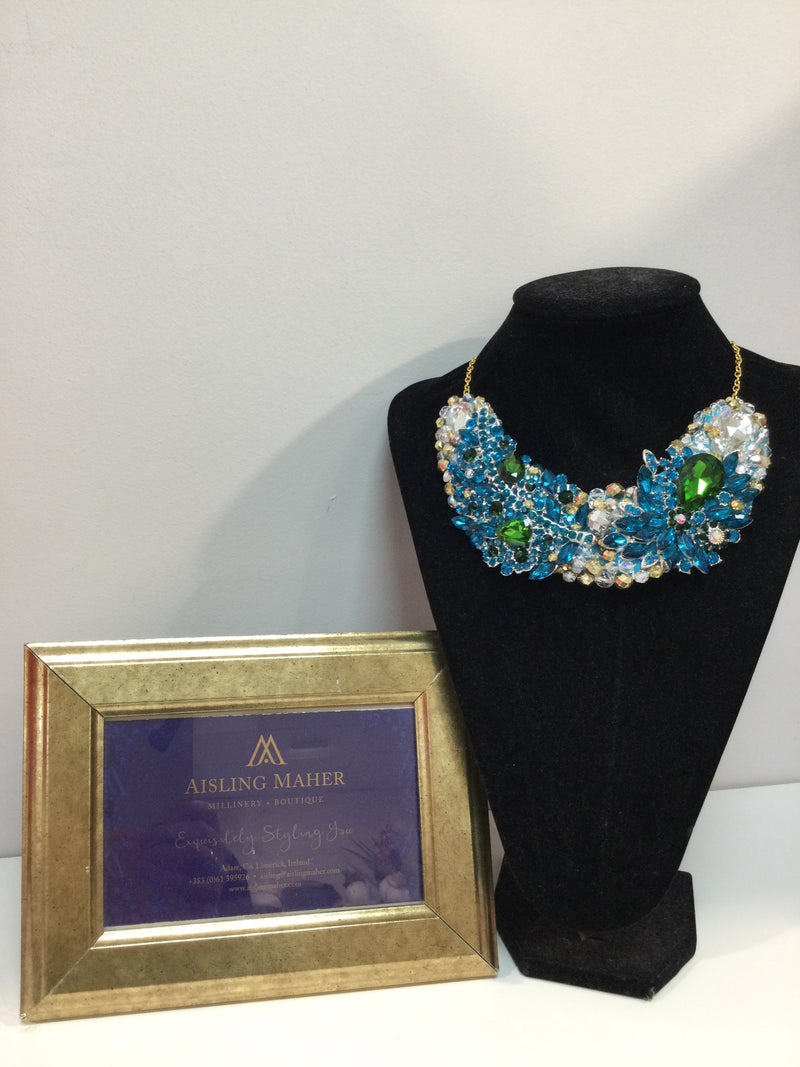 Small collar in Teal, Emerald Green, Gold and Silver