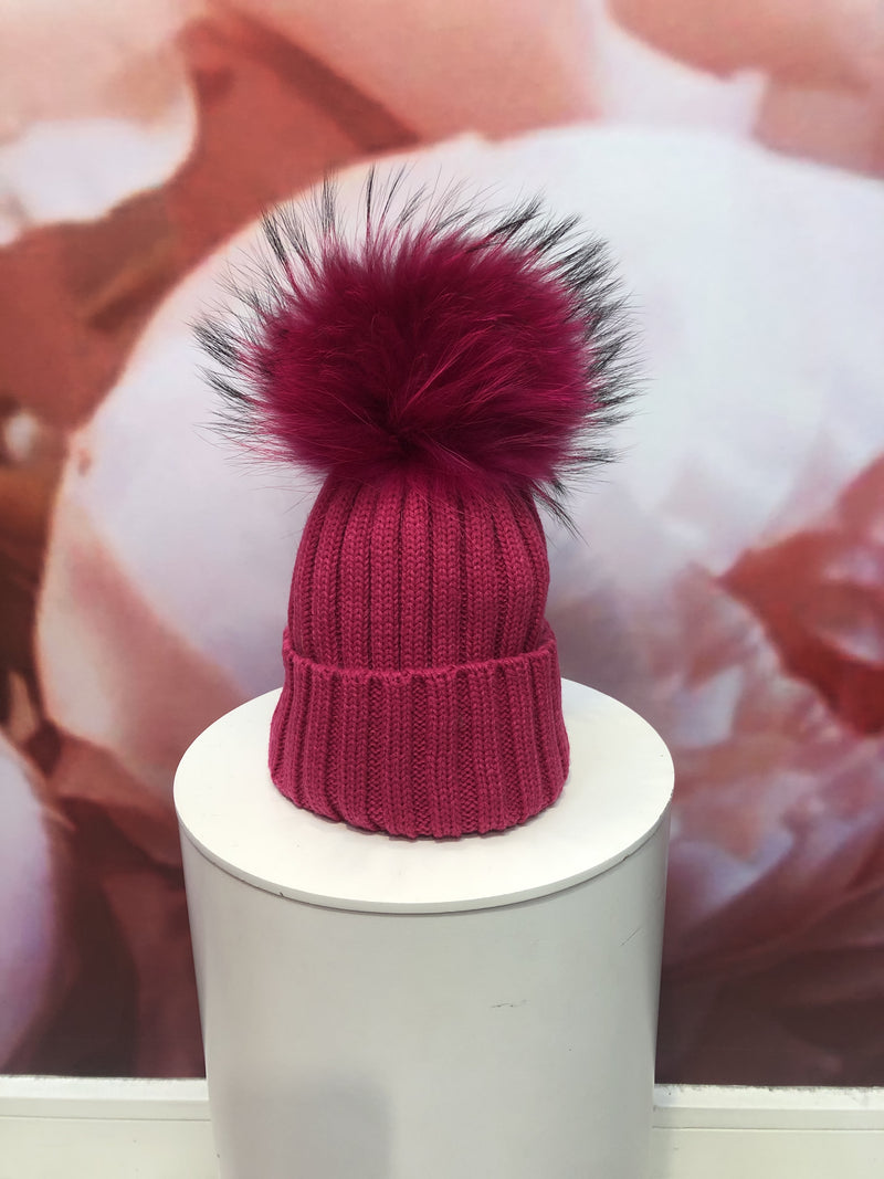 Pom Pom Hat in Fuschia