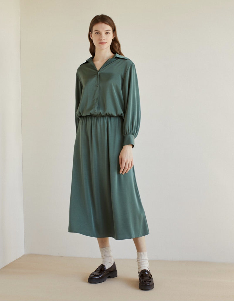 Flowy Green Skirt with Elastic Wasitband