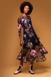 Simona Dress in Navy with Pink Flowers