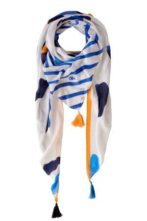 Scarf in cream yellow and blues