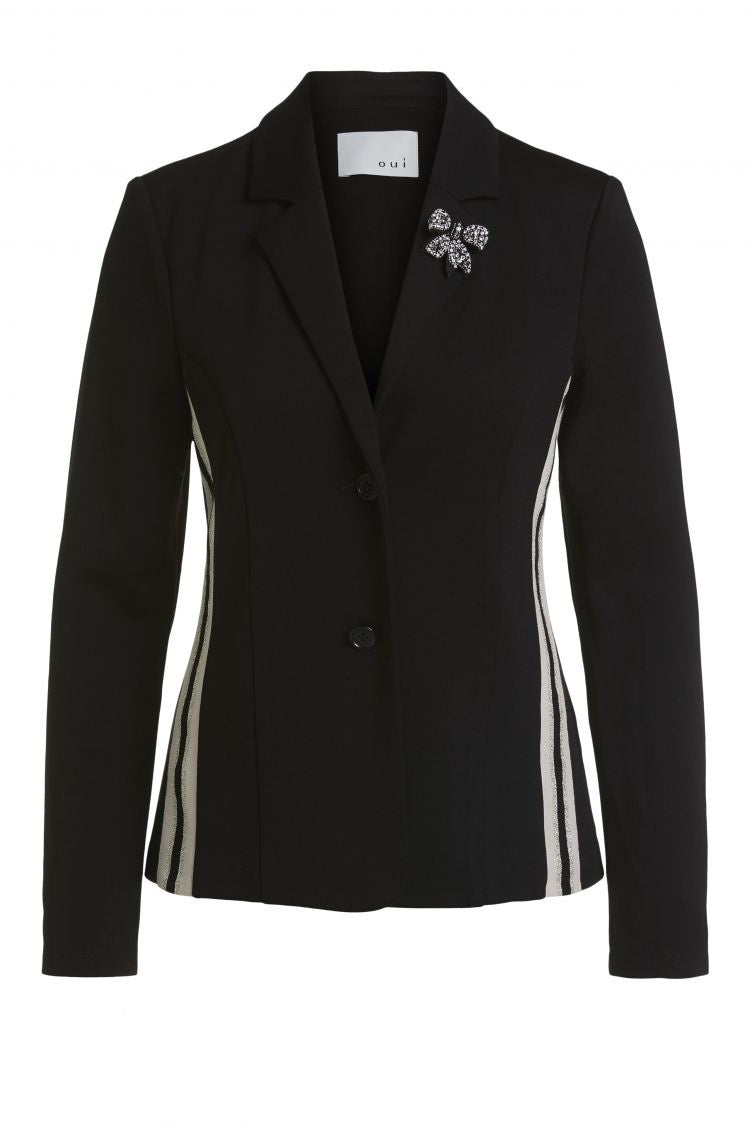 Black Jersey Blazer with Beige Side Stripe