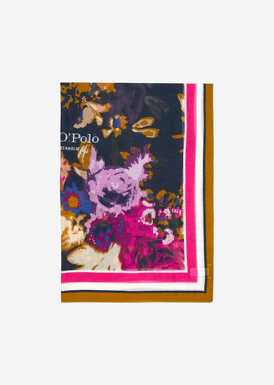 Floral and stripe design wool scarf