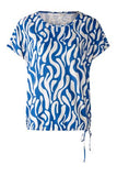 Blue and white top with drawstring hem