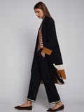 Long cardigan in black with stripe detail and fringing