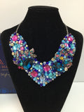 V Collar in turquoise, royal and cerise crystals