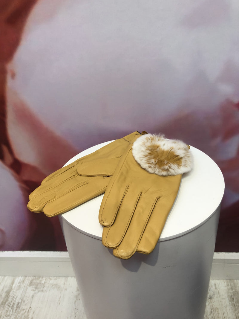 Mustard Leather Gloves with Fur Lining