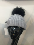 Grey hat with black bobbl