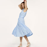 Blue Dress with Ruffles and Belt