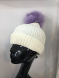 Cream hats with lilac Bobbl