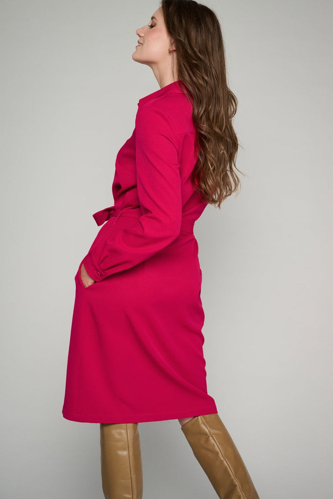 Belted shirtdress in raspberry
