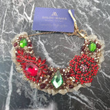 Small Collar - Red Rose Green & Gold with Gold Lace