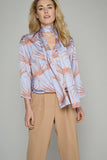 Vneck Blouse with Lavender and Brown Print