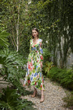 Blue and Red Tropical Floral Midi Dress
