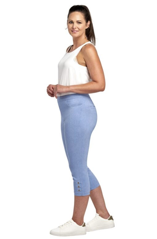 Crop sculpting trouser in chambray blue