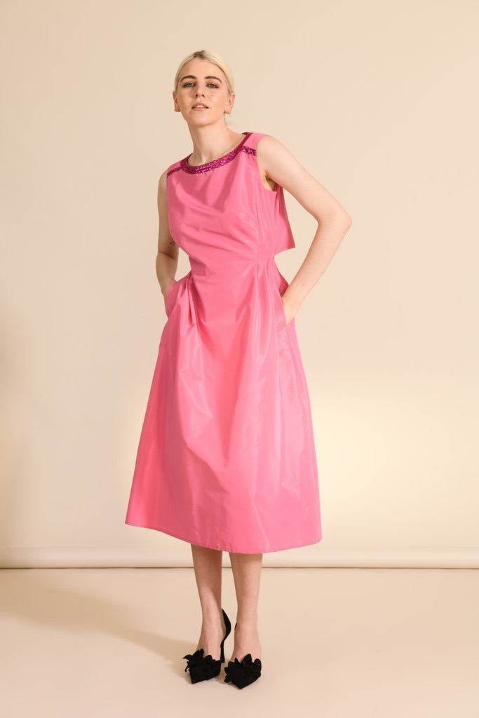 Pink taffeta dress with sequins