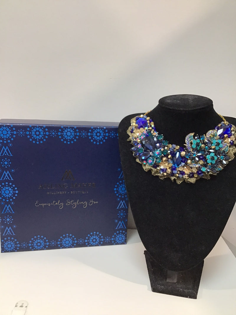 Small Navy, Turquoise and Gold Collar