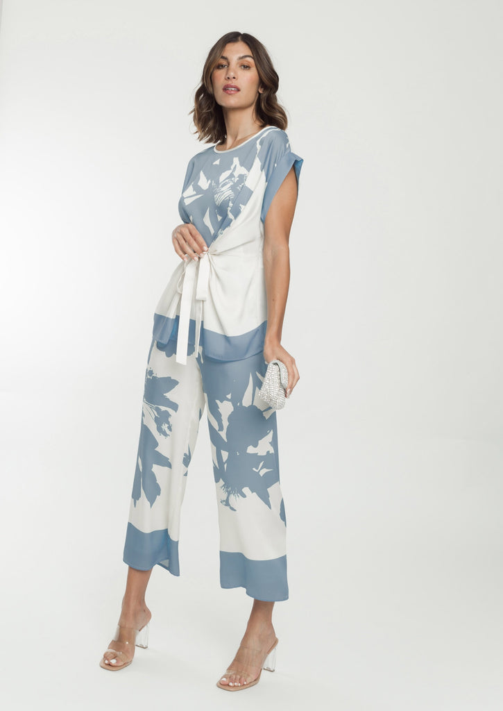 Blue and Cream Silk Feel Trousers